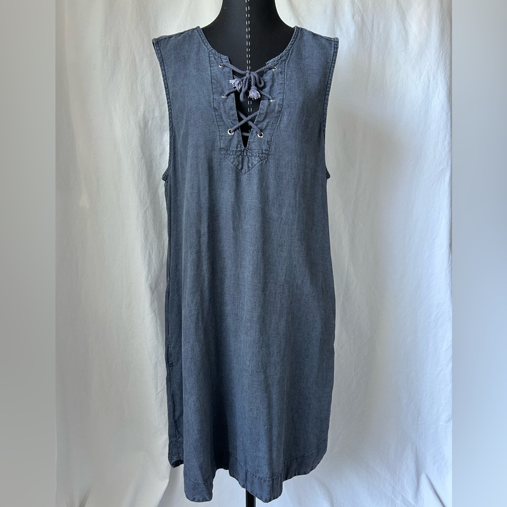 Bella Dahl Denim Sleeveless Tie Up Linen Blend Dress Size Large